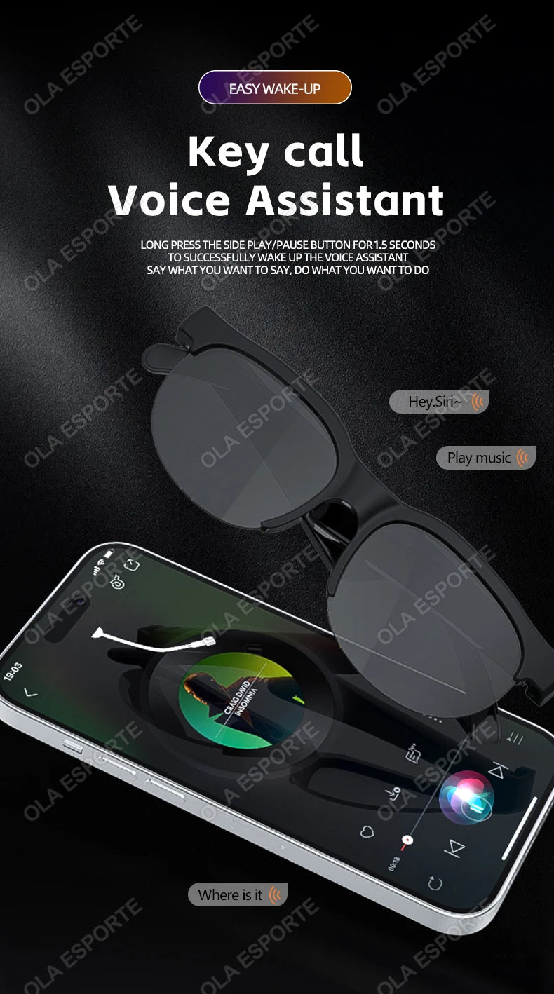 2025 New Smart Glasses Headset 2-in-1 UV Protection Portable Music Sunglasses with Microphone HD Voice Call Smart Sunglasses Men