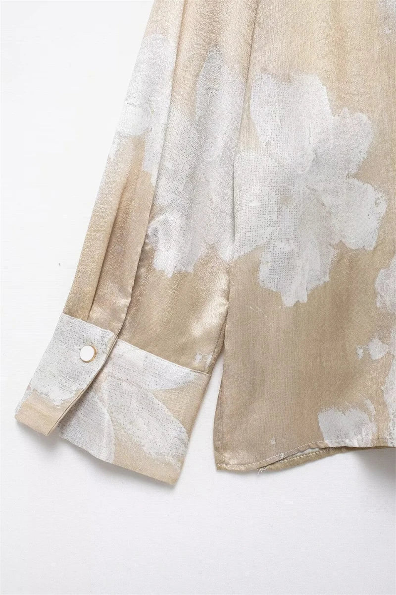 Women's Suit Spring-Summer 2024 New Fashionable Floral-Print Satin Shirt Printed Pants Elegant chic women's suit SwiftNest