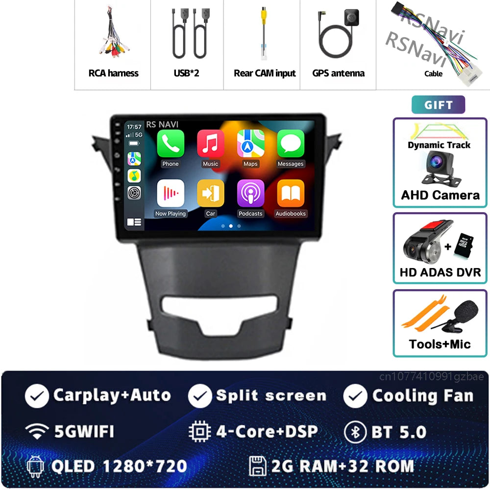 أندرويد 15 لسيارة سانج يونج كوراندو 3 أكتيون 2 2013-2017 2K QLED راديو السيارة بنظام أندرويد مشغل فيديو متعدد الوسائط GPS ستيريو CarPlay 4G BT