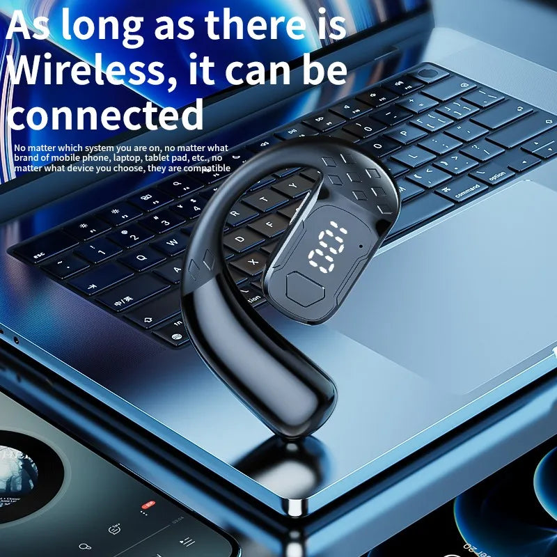 سماعة رأس لاسلكية بتقنية البلوتوث 5.4 مفتوحة بزاوية 180 درجة مع شاشة عرض LED للبطارية على كلا الأذنين وميكروفون وسماعة أذن