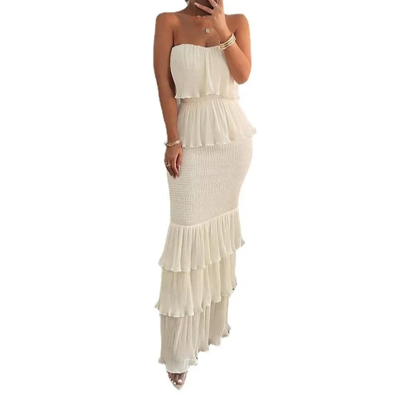Fashion Summer Womens Dresses 2023 New Tube Top Pleated Ruffled Dress for Women SwiftNest