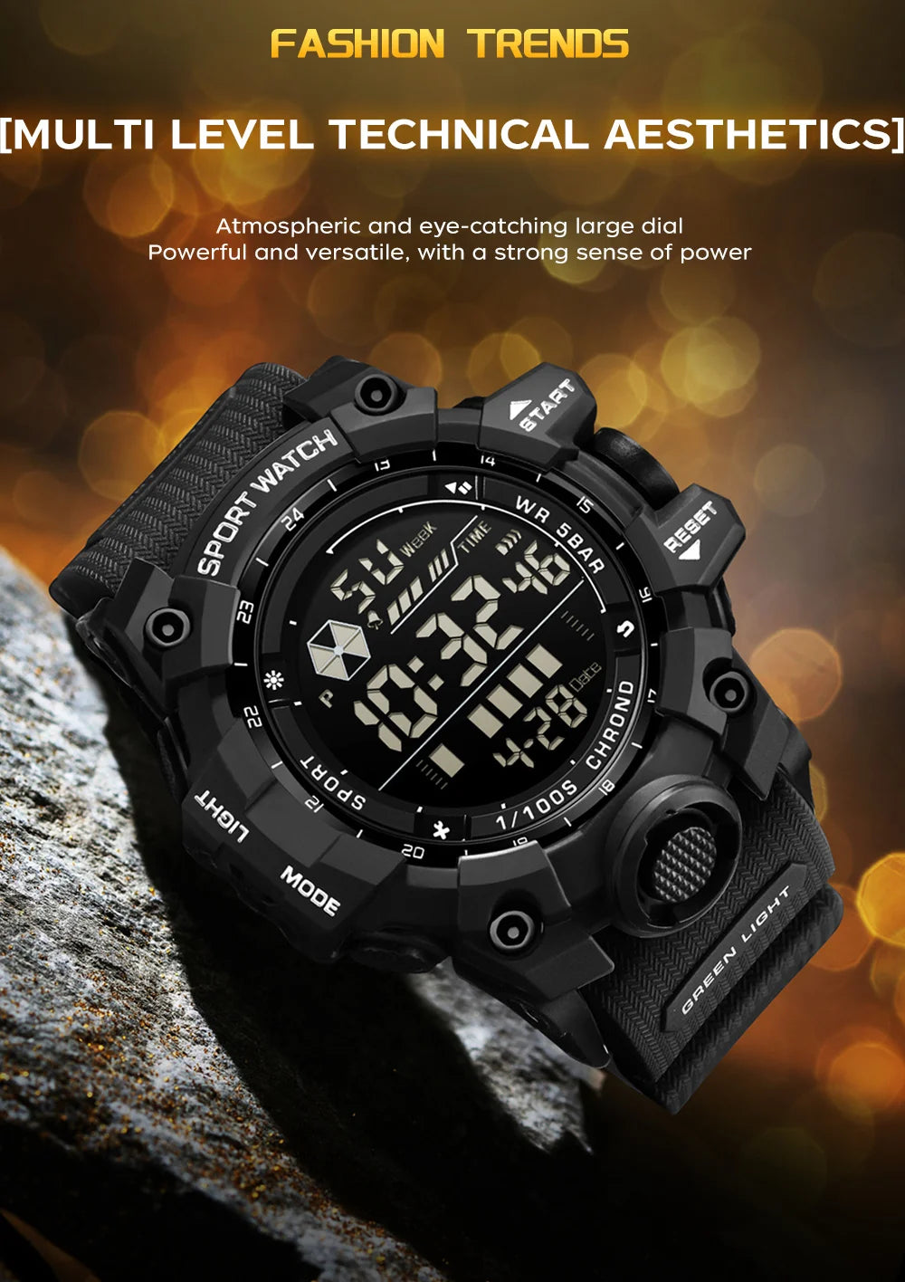 SANDA Outdoor Sports Men Watch Waterproof LED Analog Digital Show Multifunction Big Dial Electronic Wristwatch G style Male Cloc