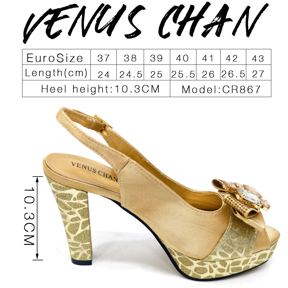 Venus Chan Nigerian Women Heel Party Shoes and Bag Set Royal Blue Colour Rhinestone Handbag Italian Design Wedding INS 2024