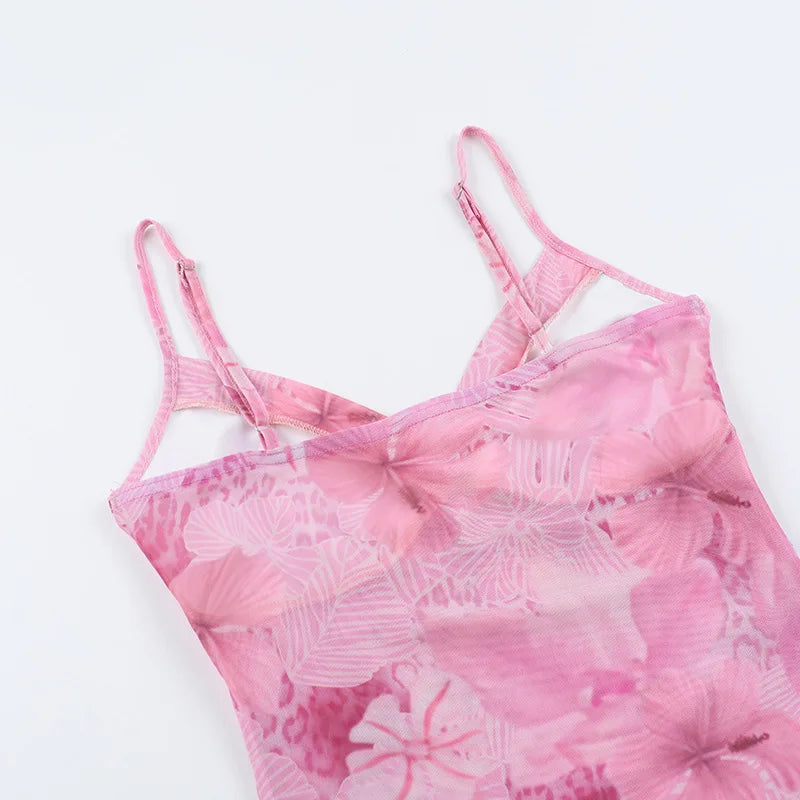 Floral Print Sexy Tops For Women Fashion Edgy Clothes Y2k Accessories Spaghetti Strap Crop Top Chiffon Camison Verano Ropa Mujer SwiftNest