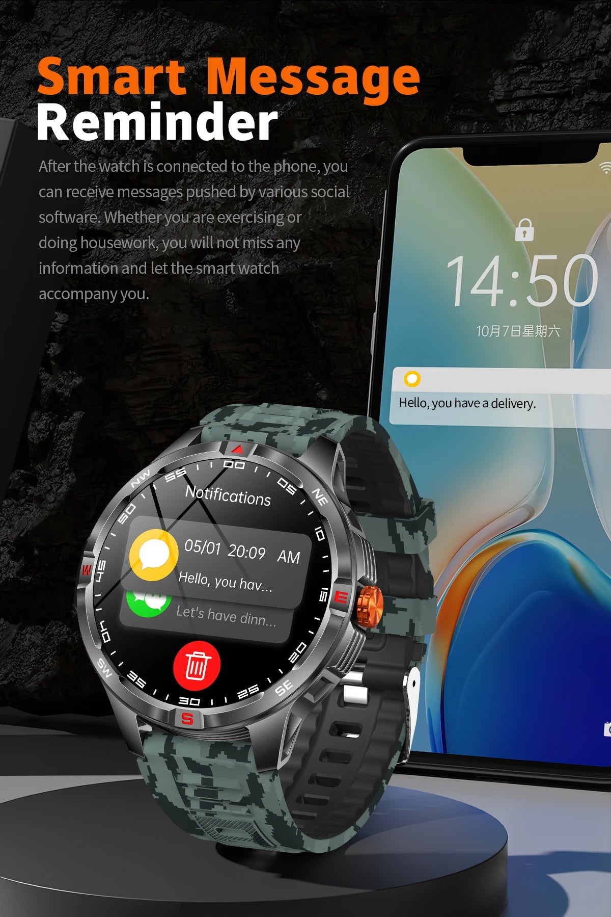 Outdoor Sports Smart Watch Men 1100mAh Large Battery Bluetooth Call 100+ Sports Modes Compass Waterproof Health Sport SmartWatch