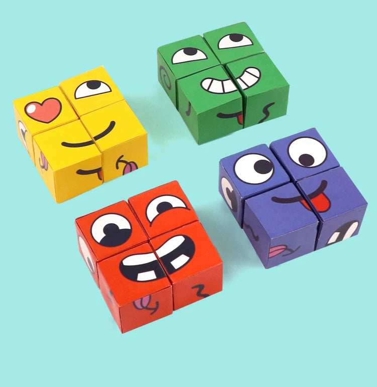 Kids Face Change Expression Puzzle Building Blocks Montessori Cube Table Game Toy Early Educational Toys for Boy s Children Gift