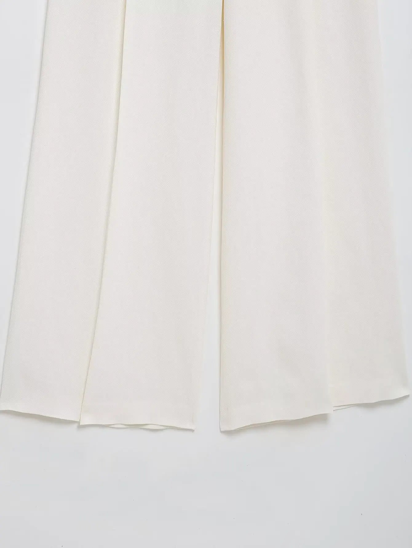 طقم نسائي ربيعي أنيق من HH، يتكون من سترة بيضاء بياقة مطوية وأكمام طويلة وأربطة + بنطلون طويل بسحاب وخصر مرتفع.