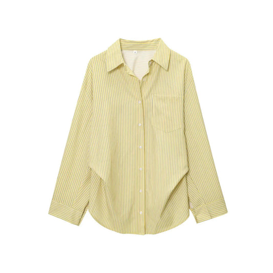 Women's Fashion Style Versatile Small Fresh Style Flip Collar Long Sleeve Top Summer New Striped Loose Poplin Shirt SwiftNest