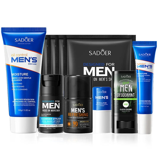SADOER Men's Skin Care Sets Moisturizing Face Cream Facial Mask Lip Balm Sunscreen Cleanser Eye Cream Men Skin Care Kit