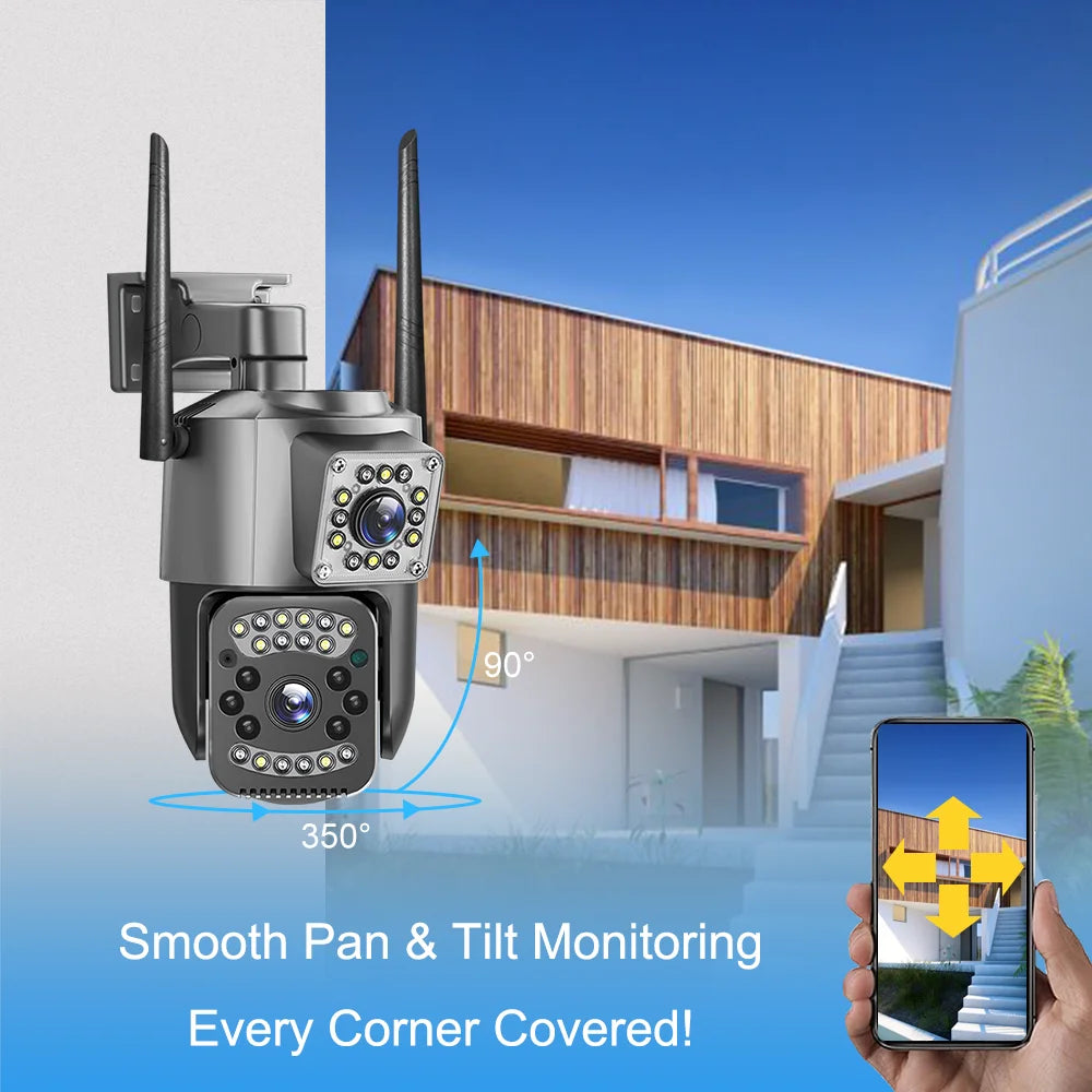 4K 8MP WIFI IP Camera HD PTZ 4G SIM Dual Lens Video Camara 8X Zoom Human Trackin IP66 Waterproof V380 Pro Outdoor Wireless CCTV