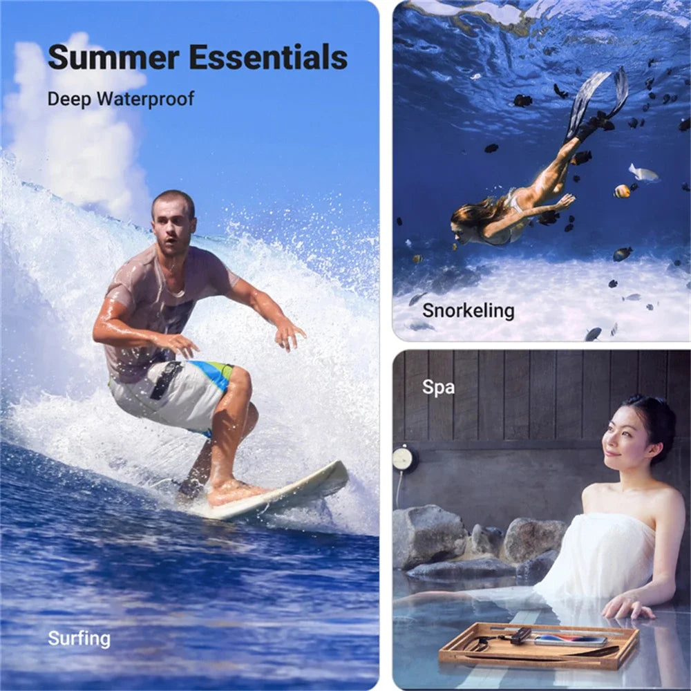 جراب هاتف مقاوم للماء وحقيبة سباحة مقاومة للماء وحقيبة حماية عالمية للهاتف تحت الماء وغطاء PV لهاتف iPhone 15 14 13 Pro Max