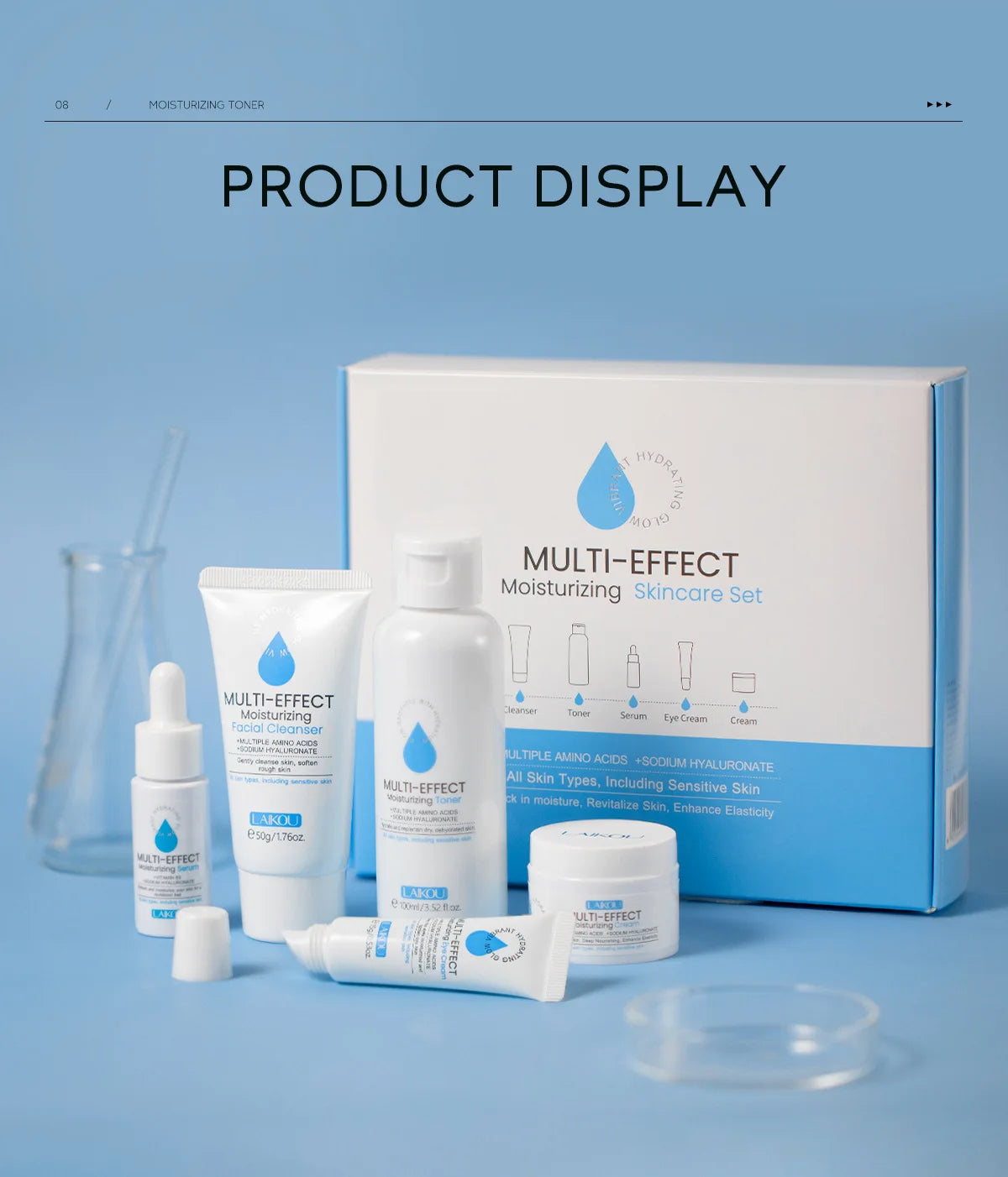 Professional 5 Piece Face Care Collection Intense deep Hydration Set For Dry Skin Daily Beauty Routine