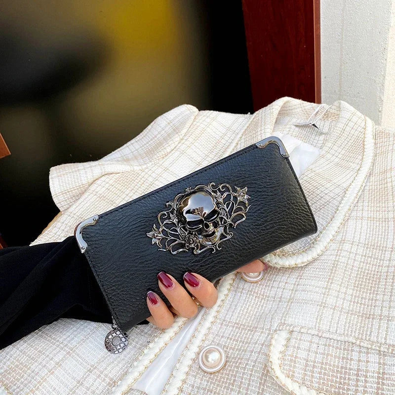 محافظ طويلة للنساء والرجال بتصميم علامة تجارية فاخرة شهيرة، محافظ على شكل جمجمة بانك للسيدات والفتيات، وجيب للنقود وحامل للبطاقات وحقيبة للهاتف