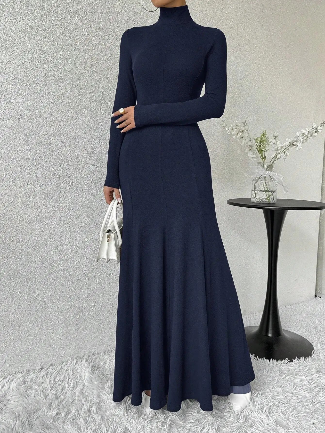 Women's Fashion Mature Style Dress Autumn Winter New High Neck Elegant Slim Fit Long Dress