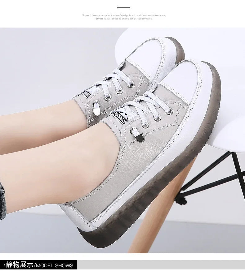 Genuine Leather Soft Sole Outdoor Summer Walking Vulcanized Shoes Women Jogging Sneakers Woman Flat Trainers Fitness Footwear