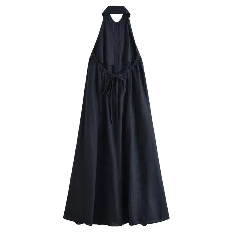 Women's 2025 New Dresses Summer Chic Elegant Loose Hanging Neck Long Dress Women's Holiday Street Fashion Youth Dress