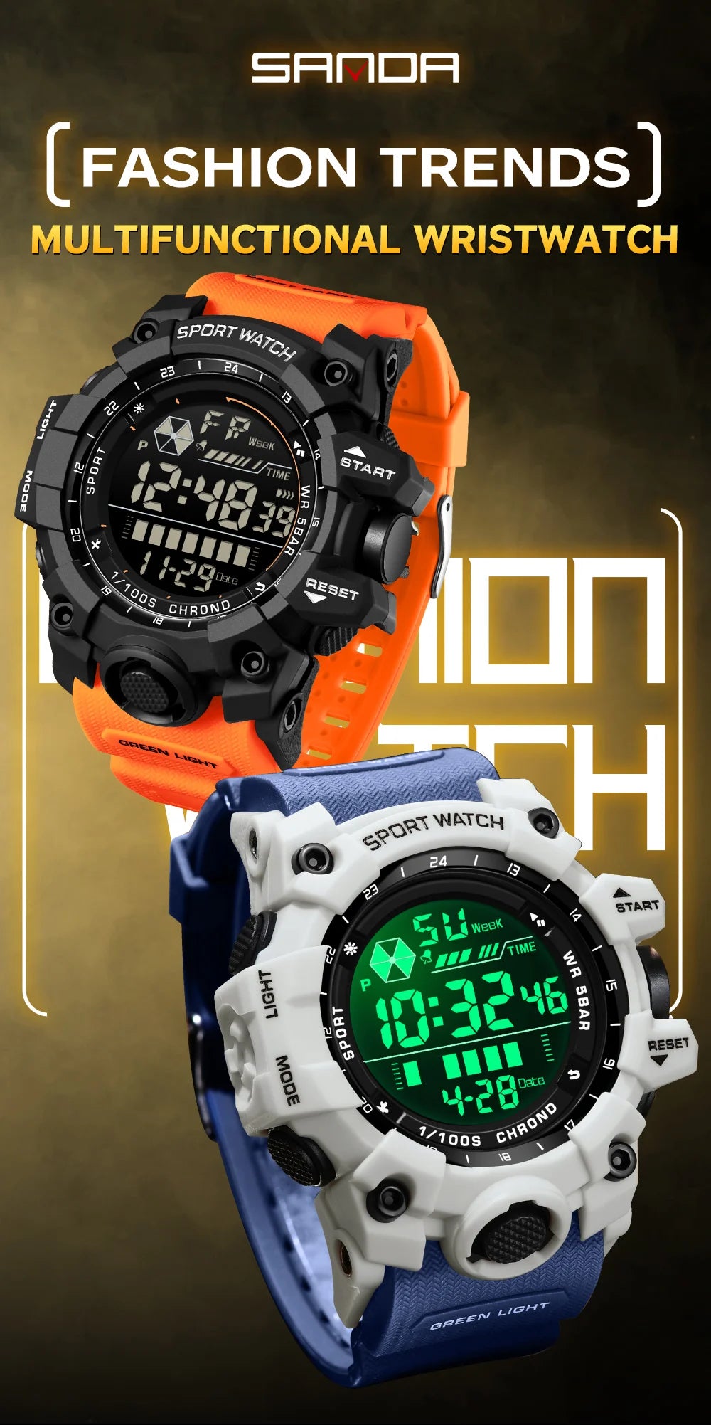 SANDA Outdoor Sports Men Watch Waterproof LED Analog Digital Show Multifunction Big Dial Electronic Wristwatch G style Male Cloc