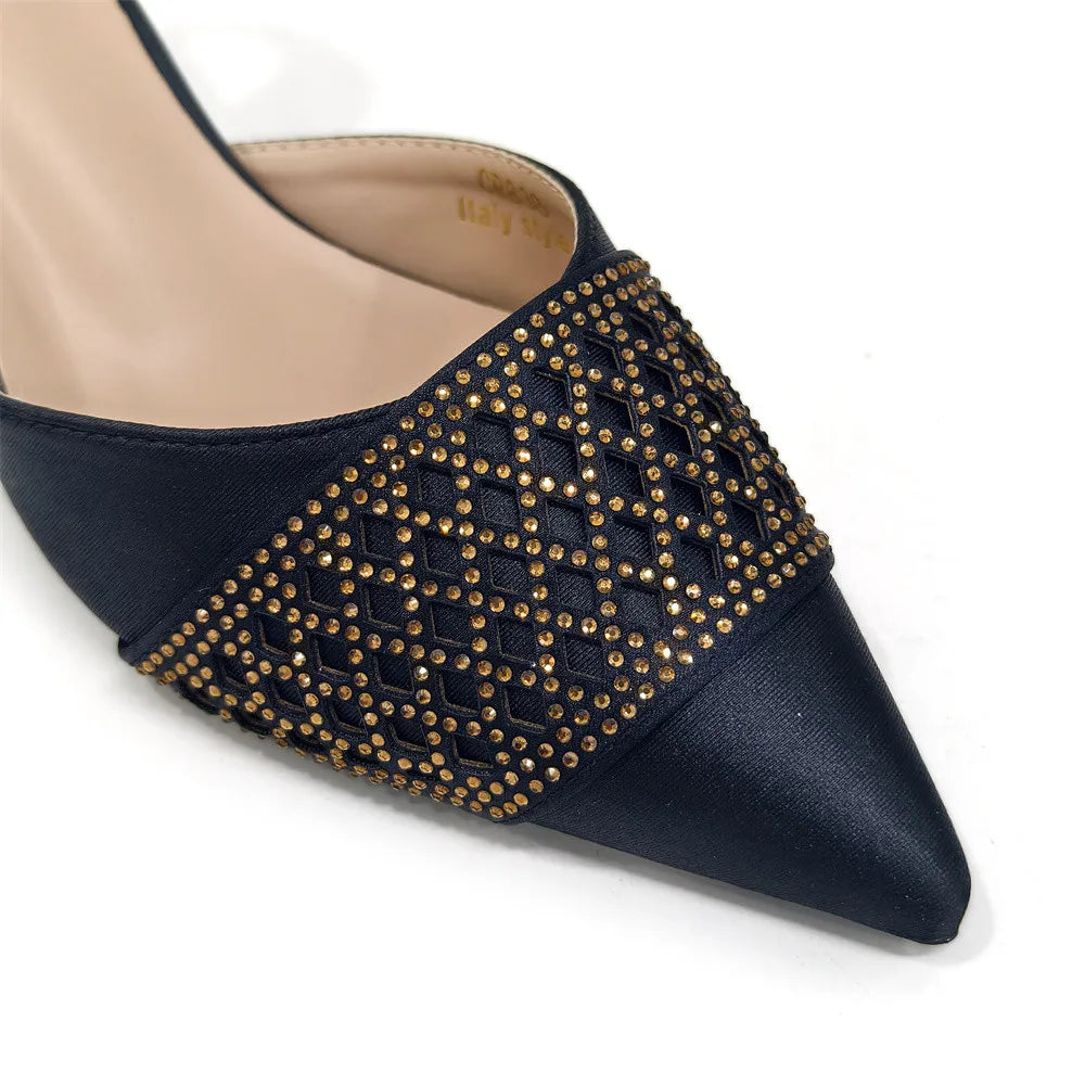 Latest Women Italian Shoes and Matching Bags Decorated with Rhinestone Elegant Pointed Toe Wedding Shoes Bride