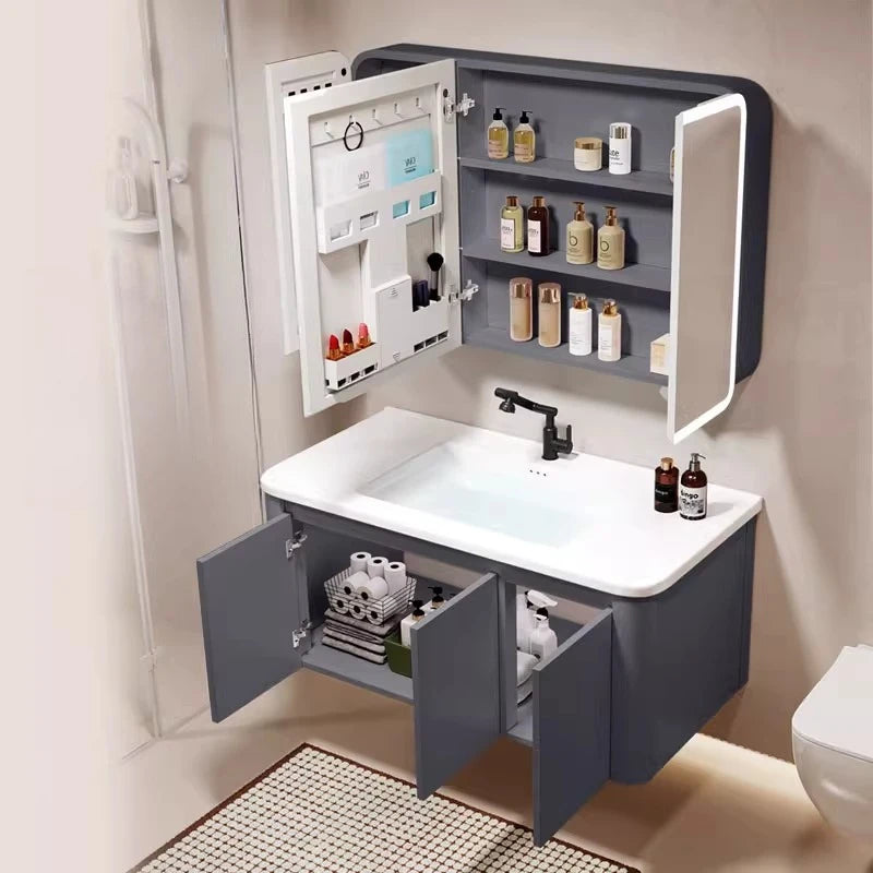 Standing Storage Bathroom Cabinet Shelf Light Mirror Organizer Bathroom Cabinet Vanity Shower Rack Banyo Dolabi Furniture