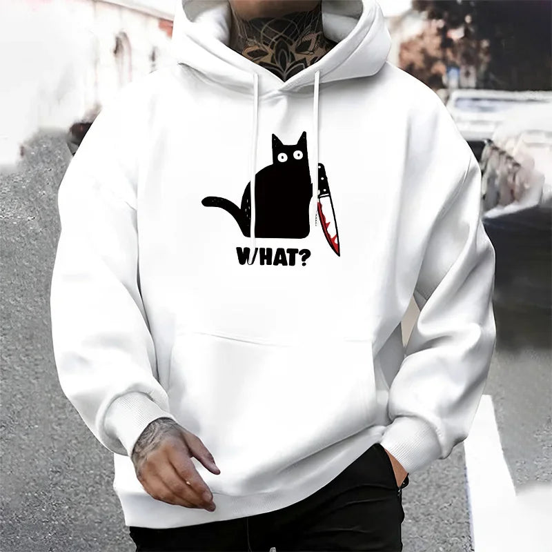 Fashion Mens Clothing Cat Printing Casual Sweatshirts Outdoors Fitness Sports Jogging Mens Hoodies Daily Street Sportswear Tops
