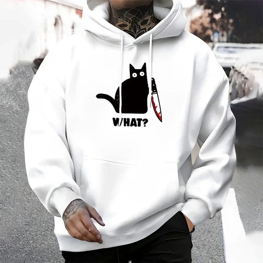 Fashion Mens Clothing Cat Printing Casual Sweatshirts Outdoors Fitness Sports Jogging Mens Hoodies Daily Street Sportswear Tops