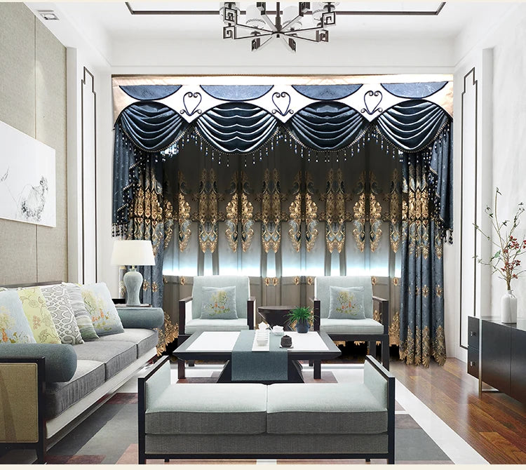 ستائر على الطراز الأوروبي لغرفة المعيشة وغرفة الطعام وغرفة النوم، تطريز فاخر من قماش التول الفاخر، نافذة دراسة، ستارة مخصصة