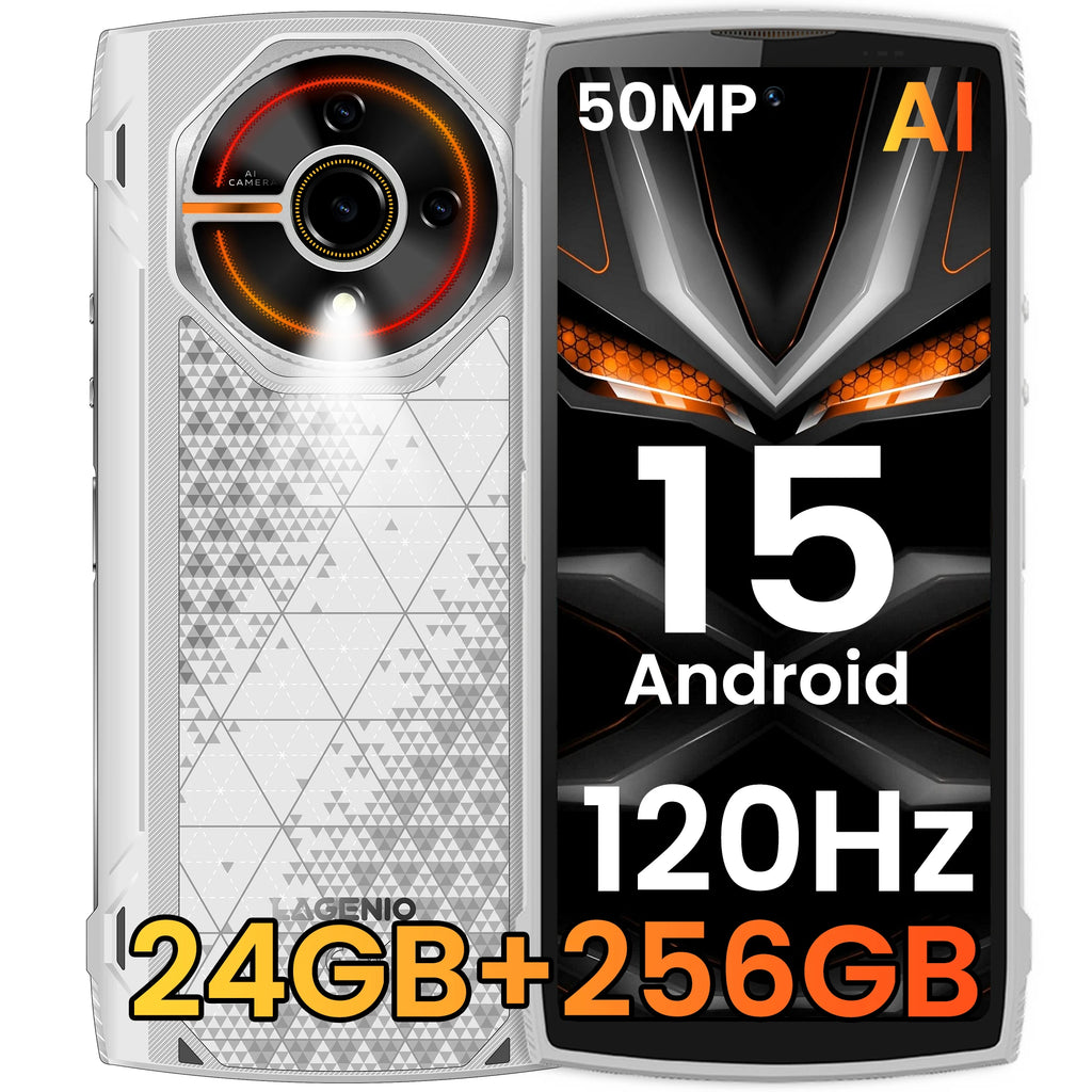 هاتف LAGENIO Panther 2 Pro الذكي المتين 4G يعمل بنظام Android 15 بسعة 8 جيجابايت + 256 جيجابايت، هاتف محمول 50 ميجابكسل 5150 مللي أمبير في الساعة، شاشة 6.7 بوصة عالية الدقة، هاتف محمول رفيع للغاية من طراز Gemini