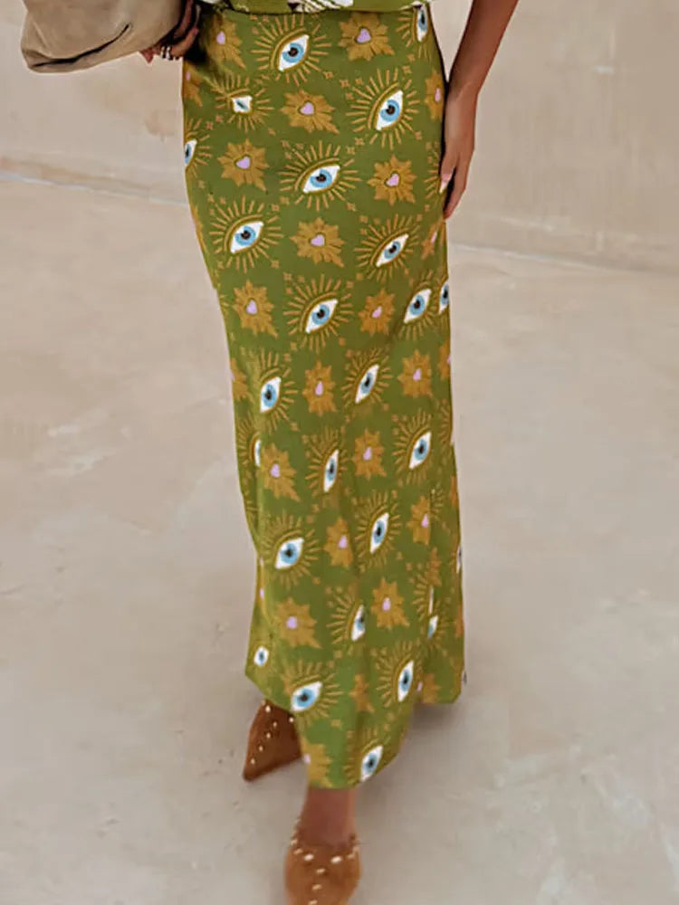 2025 Women Fashion Hight Waist Half Skirts Spring Casual Temperament Long Skirts Autumn Elegant Pattern Printed Slim Fit Skirts