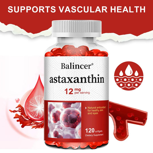 Astaxanthin 12mg - Supports Eye Health, Joint Health, Internal Circulation, Skin Health, Boosts Immunity, Improves Digestion