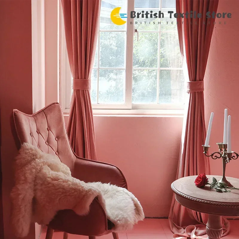 Curtains for Living Room Bedroomt Dirty Pink Curtains Light Luxury Velvet Light-Shielding Flannel Minimalist Curtain Fabric