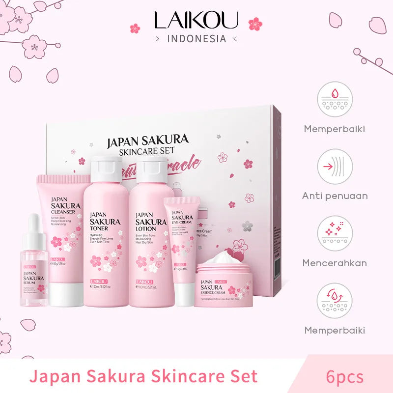 Laikou 6pcs/set Sakura Skin Care Sets Facial Cleanser Moisturizing Eye Creams Face Cream Serum Lotion Skin Care Kit