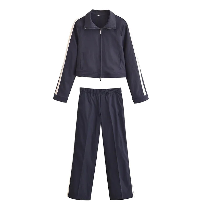 Women's Fashion Suit 2024 New Fall Side Stripe Long Sleeve Jacket Striped Casual Pants Elegant casual women's pantalon suit