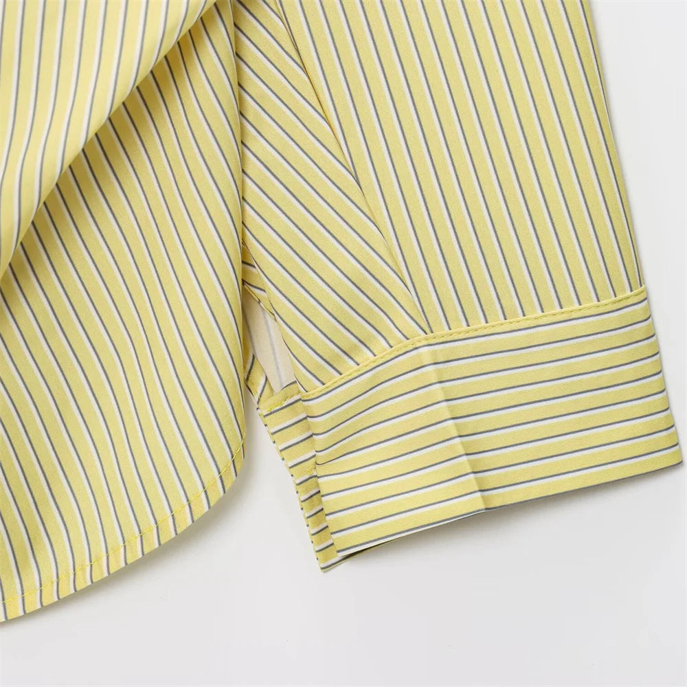 Women's Fashion Style Versatile Small Fresh Style Flip Collar Long Sleeve Top Summer New Striped Loose Poplin Shirt SwiftNest