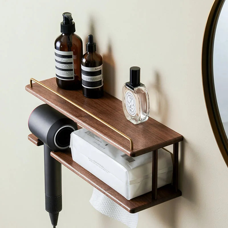 Wall-Mounted Wooden Bathroom Storage Rack Multi-Layer Vanity Organizer for Towels And Cosmetics Home Vanity Countertop Solution