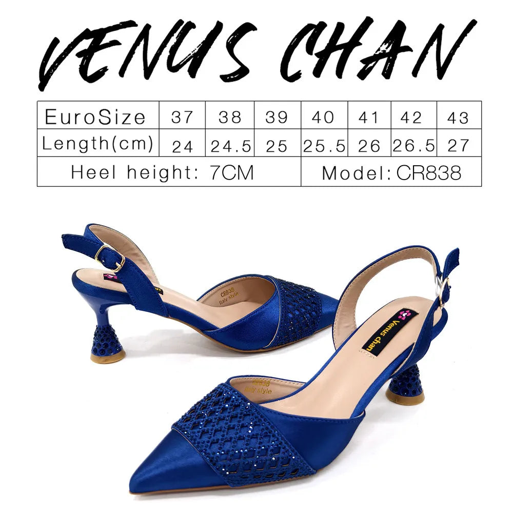 Latest Women Italian Shoes and Matching Bags Decorated with Rhinestone Elegant Pointed Toe Wedding Shoes Bride