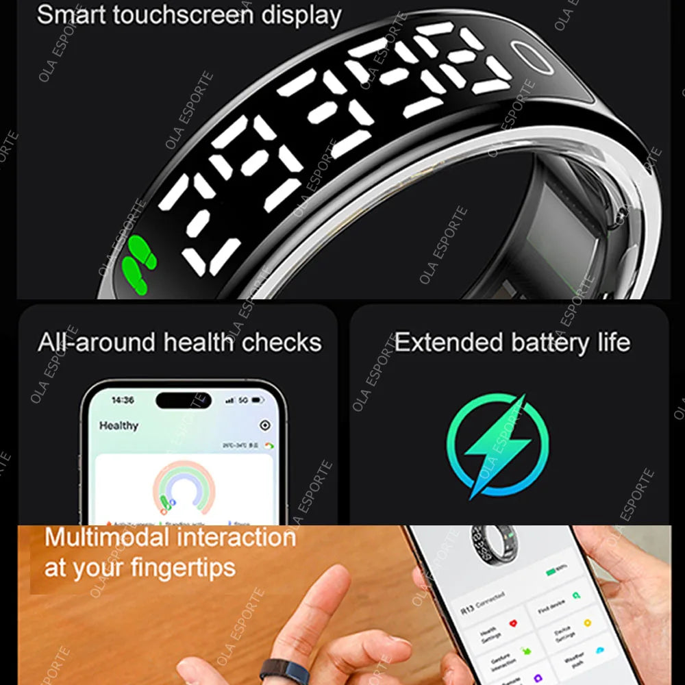 For Android IOS Phones Men Women Smart Ring With Charging Case Information Reminder Fitness Rings Pedometer Sleep Health Monitor