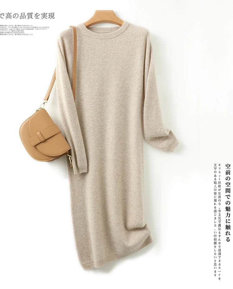 2022 Autumn Winter New Women Fashion Dress 100% Wool Warm Sweater Dress Long Sleeve Knitted Pullover Female Casual Dresses SwiftNest