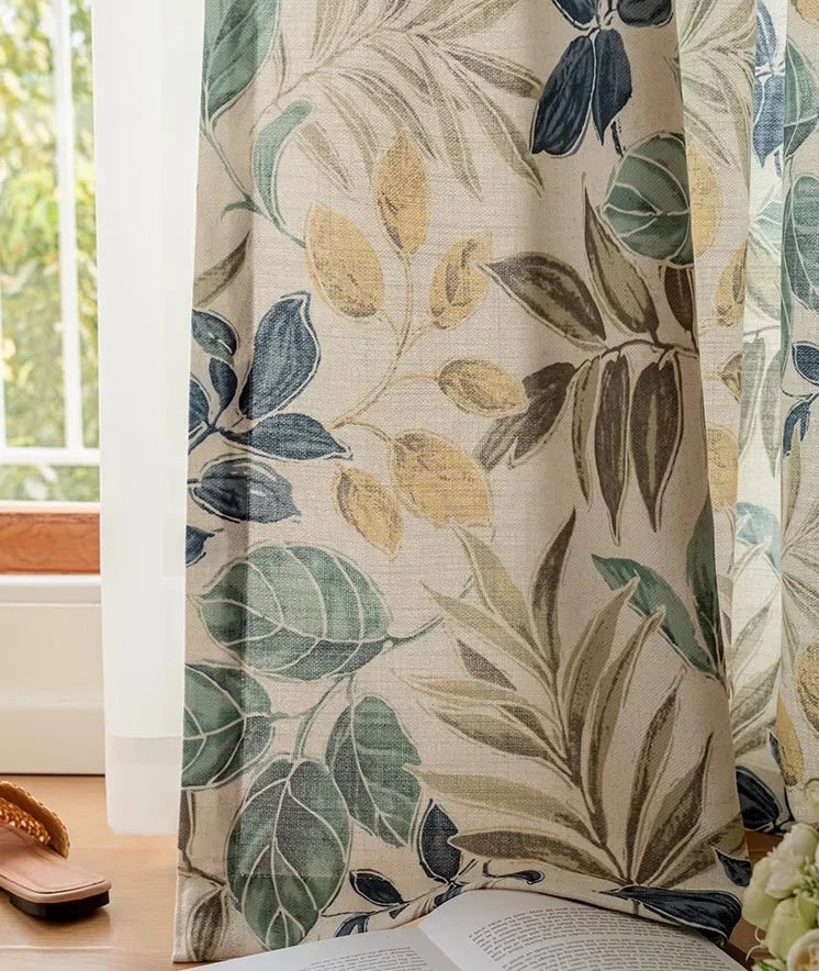Curtains for Living Dining Room Bedroom  Autumn Maple Leaves American Country Pastoral Retro Cotton Linen Thick Korean Style