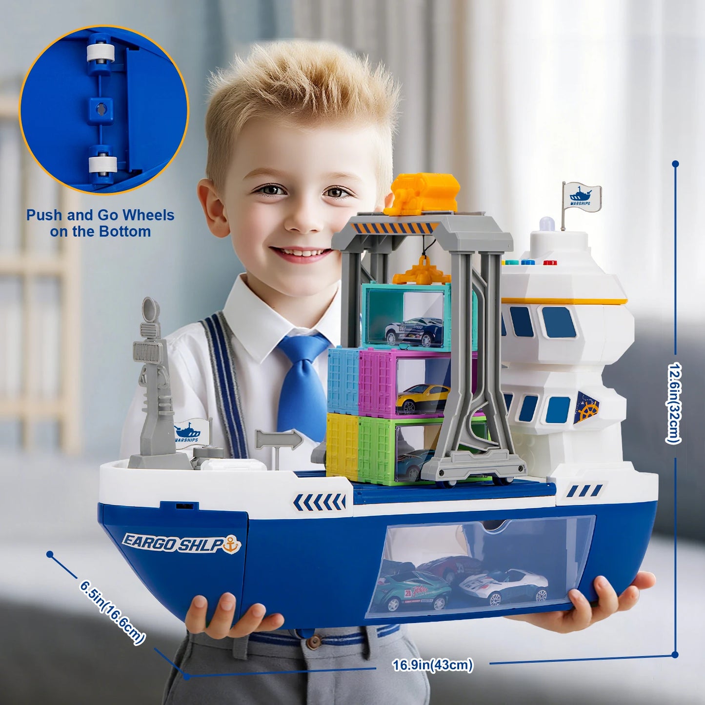 Kids Toys Car Simulation Track Transport Ship Toy with Lights&Music Ship Model Toy Car Parking Container Boys Toys for Kids Gift