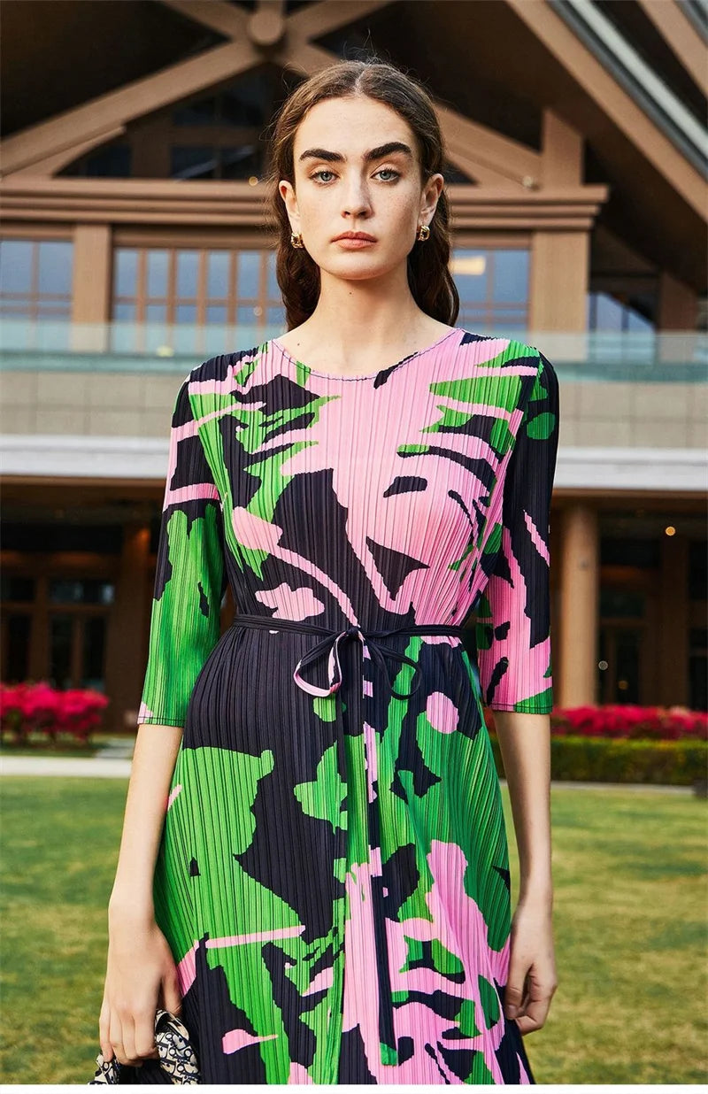 Women's Dress Womens Dresses New Pleated Fashion Temperament Loose Plus Size Dress Slim 2025 Long Skirt new Print Long Section