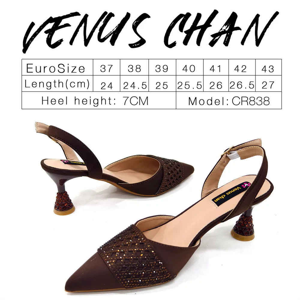 Latest Women Italian Shoes and Matching Bags Decorated with Rhinestone Elegant Pointed Toe Wedding Shoes Bride