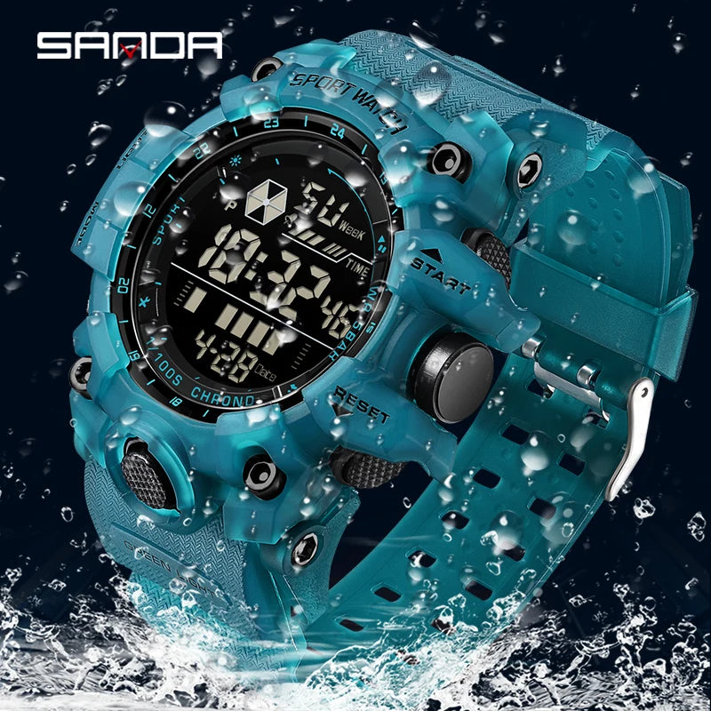 SANDA Outdoor Sports Men Watch Waterproof LED Analog Digital Show Multifunction Big Dial Electronic Wristwatch G style Male Cloc