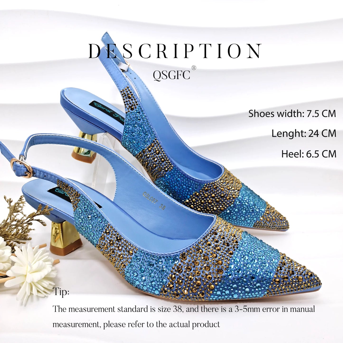 New Italian Design Stylish And Elegant Sky Blue Rhinestone Embellished Satin Pointy Toe Pumps And Clutch Bag