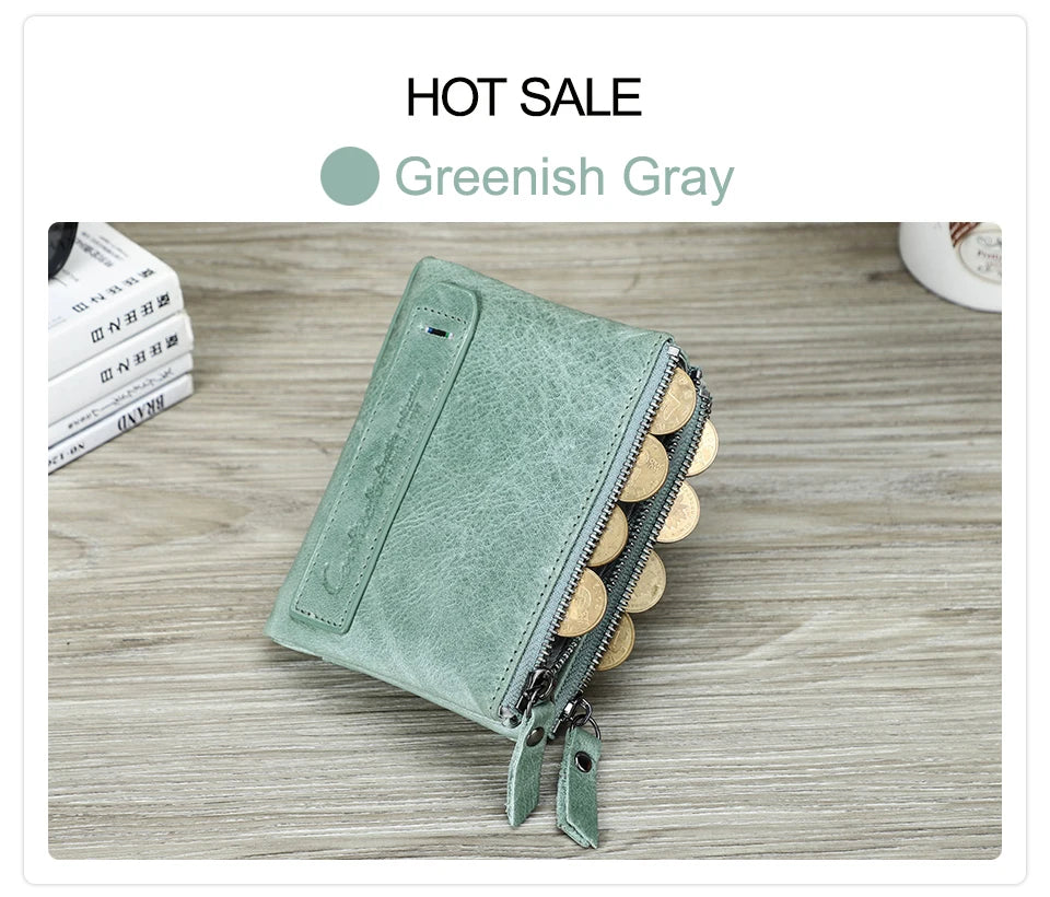 محفظة قصيرة من الجلد الأصلي للنساء من CONTACT'S، حامل بطاقات فاخر بتصميم محفظة عملات معدنية ومشبك نقود ومحفظة صغيرة للنساء والرجال