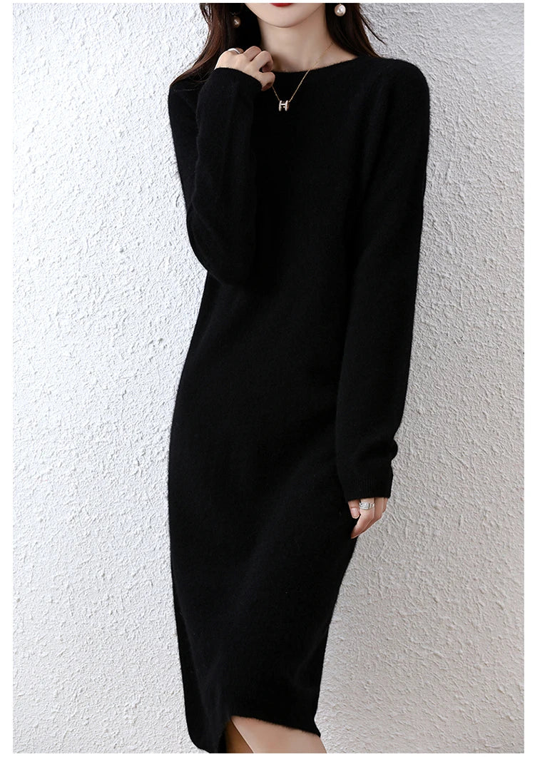 2022 Autumn Winter New Women Fashion Dress 100% Wool Warm Sweater Dress Long Sleeve Knitted Pullover Female Casual Dresses SwiftNest