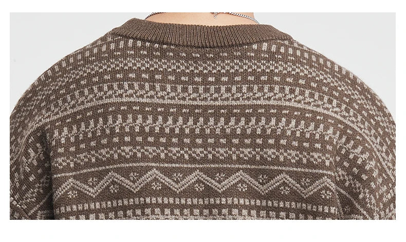 Fashion Men's Knitwear 2025 Autumn Winter New Season Lazy Fair Isle Contrast Retro Loose Crewneck Sweater Pullover