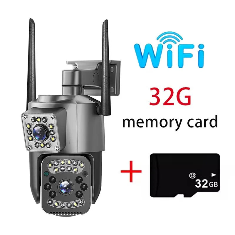 4K 8MP WIFI IP Camera HD PTZ 4G SIM Dual Lens Video Camara 8X Zoom Human Trackin IP66 Waterproof V380 Pro Outdoor Wireless CCTV
