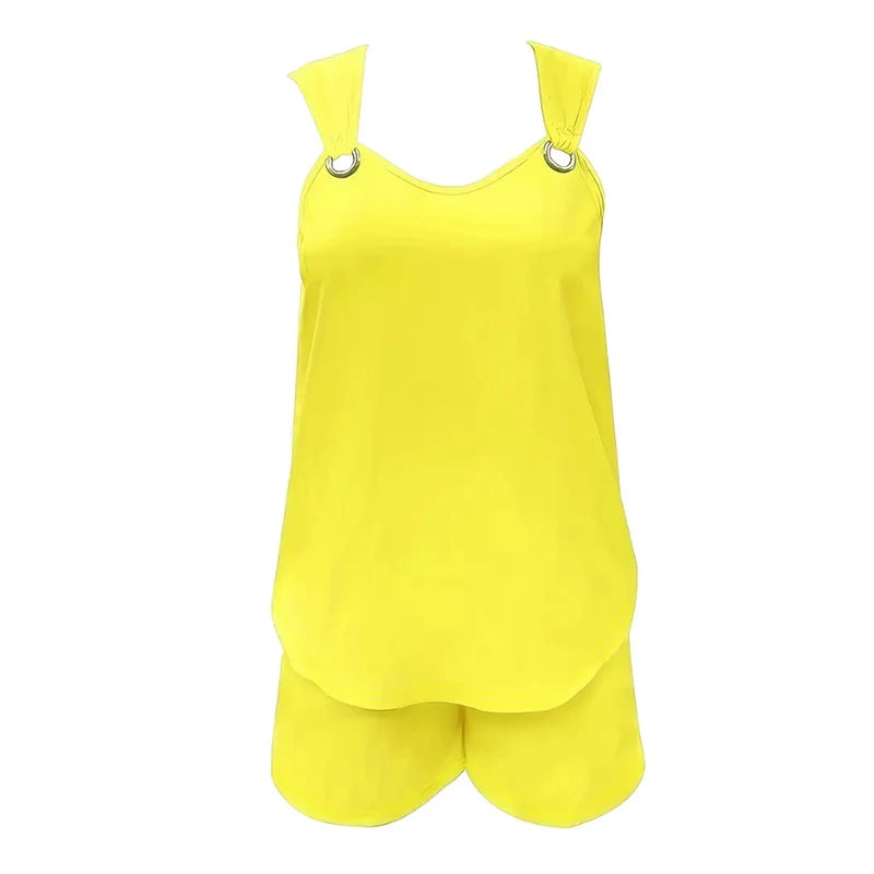 Women's Casual Fashion Set with Suspender Sleeveless Solid Color Top and Pants Set Summer Comfortable Clothing