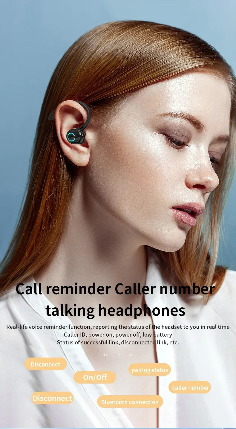 Bluetooth 5.2 Business Wireless Headphone Ear-Hook Mini HIFI Bass Noise Cancelling Earphone With Mic Earbuds Sport Game Headset