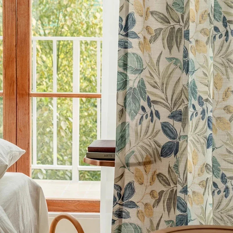 Curtains for Living Dining Room Bedroom  Autumn Maple Leaves American Country Pastoral Retro Cotton Linen Thick Korean Style